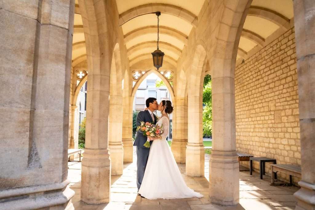 Bride and Groom Portrait Wedding at St Cross College Oxford. Oxford University Wedding Photography by Matthew Ellacott Photography
