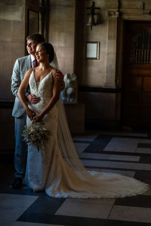 Bride and Groom Portrait at Oxford Town Hall Wedding. Photographed by Matthew Ellacott Photography