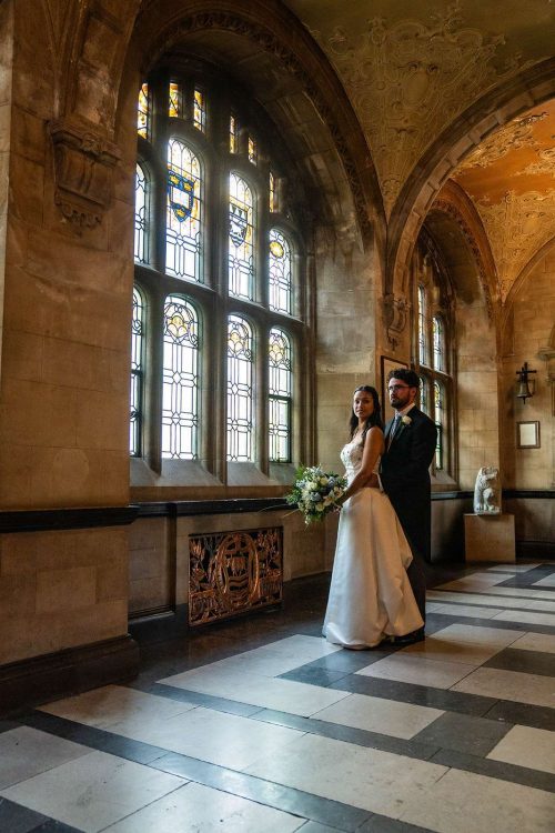 Bride and Groom Portrait at Oxford Town Hall Wedding. Photographed by Matthew Ellacott Photography