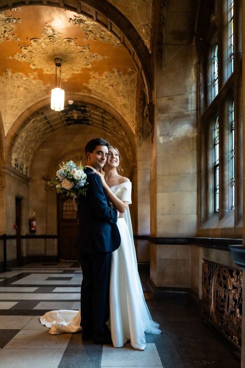 Bride and Groom Portrait at Oxford Town Hall Wedding. Photographed by Matthew Ellacott Photography