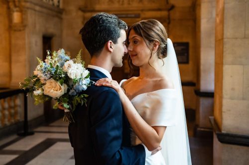 Bride and Groom Portrait at Oxford Town Hall Wedding. Photographed by Matthew Ellacott Photography