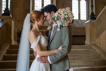 Bride and Groom Portrait at Christ Church College Oxford University. Wedding photography by Matthew Ellacott Photography