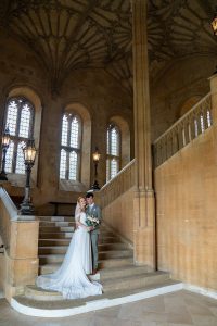 Bride and Groom Portrait at Christ Church College Oxford University. Wedding photography by Matthew Ellacott Photography