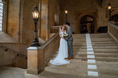 Bride and Groom Portrait at Christ Church College Oxford University. Wedding photography by Matthew Ellacott Photography