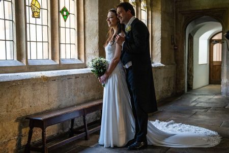 Bride and Groom Portrait at Wadham College Oxford. Oxford University Wedding Photography by Matthew Ellacott Photography