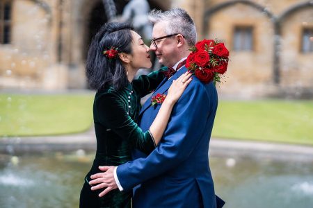 Bride and Groom Portrait at Christ Church College Oxford University. Wedding photography by Matthew Ellacott Photography