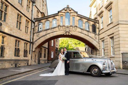 Bride and Groom Portrait at Hertford Bridge Oxford. Oxford University Wedding Photography by Matthew Ellacott Photography