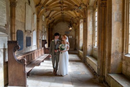 Bride and Groom Portrait at Christ Church College Oxford University. Wedding photography by Matthew Ellacott Photography