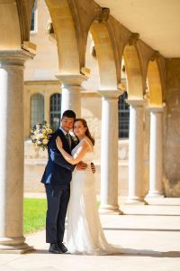 Bride and Groom Portraits at St John's College Oxford. Oxford University Wedding Photography by Matthew Ellacott Photography