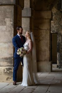 Bride and Groom Portraits Wedding at Worcester College Oxford. Oxford University Wedding Photography by Matthew Ellacott Photography