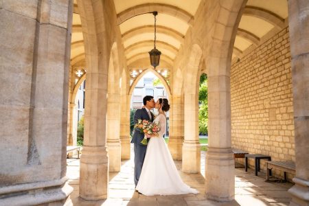 Bride and Groom Portrait Wedding at St Cross College Oxford. Oxford University Wedding Photography by Matthew Ellacott Photography