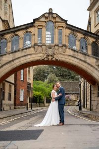 Bride and Groom Portrait at Hertford Bridge Oxford. Oxford University Wedding Photography by Matthew Ellacott Photography