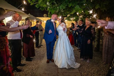 Wedding Sparkler Exit, Lapstone Barn Cotswold Wedding - Photographed by Matthew Ellacott Photography